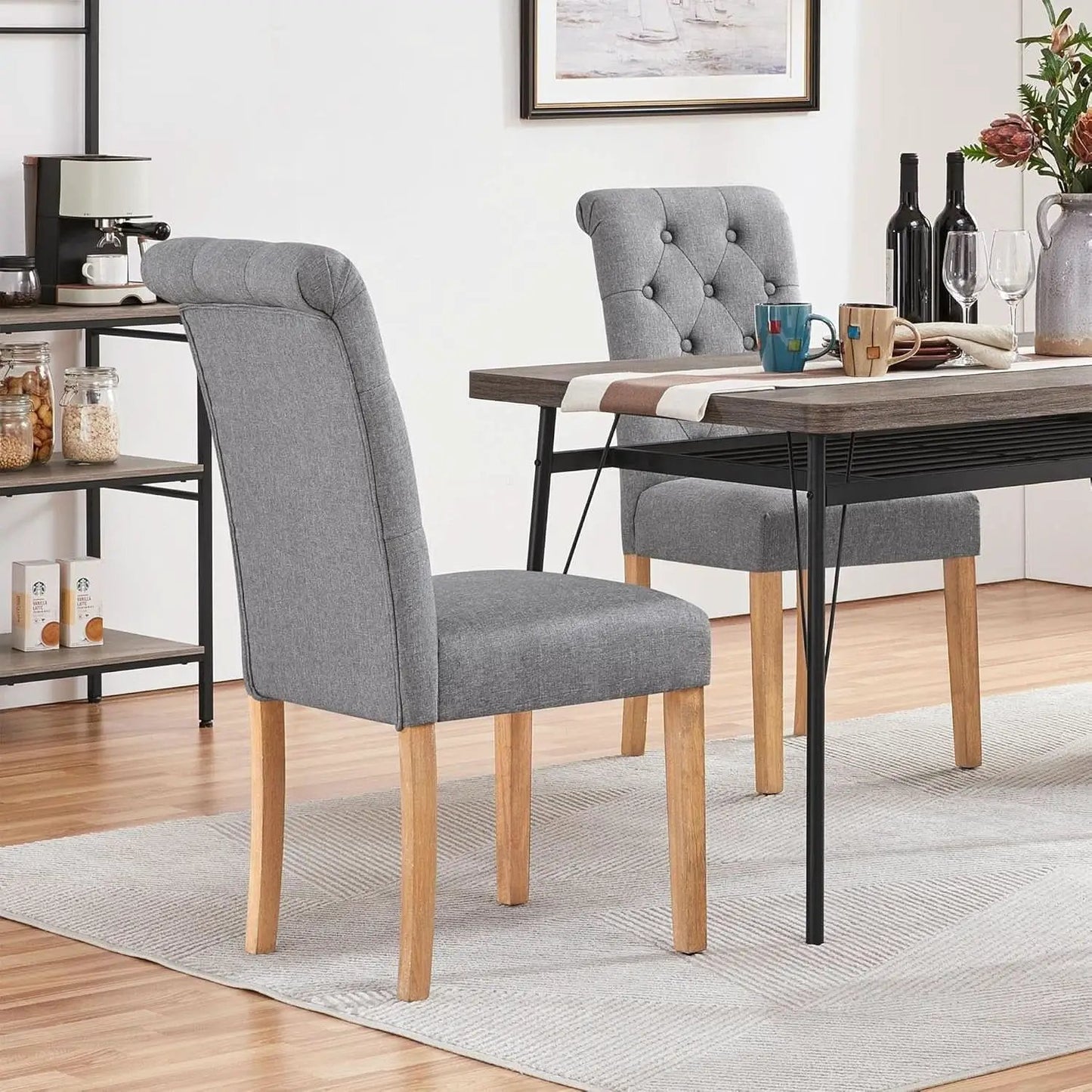 Parsons Dining Chairs Set of 2 Upholstered High Back Dark Gray from PriceLows™