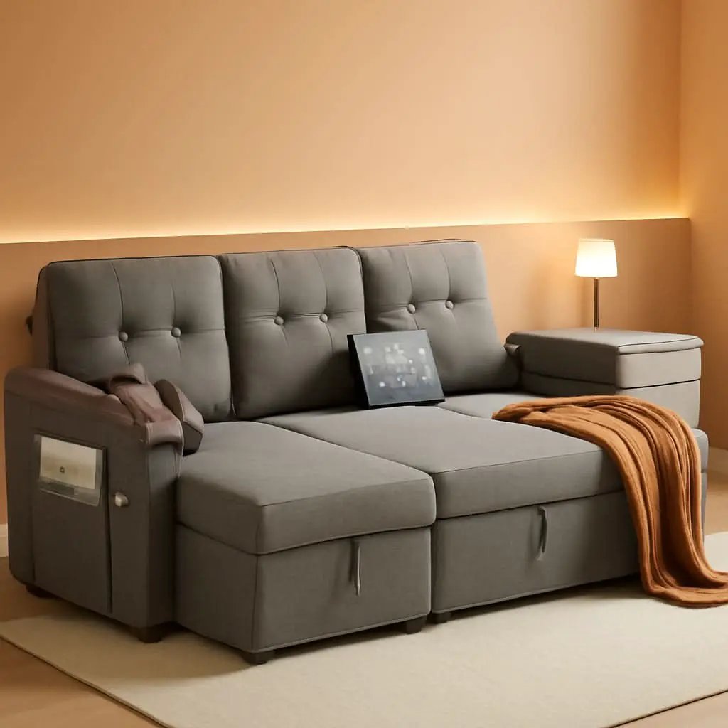 Charcoal LShaped Convertible Sleeper Sofa USB Ports from PriceLows™