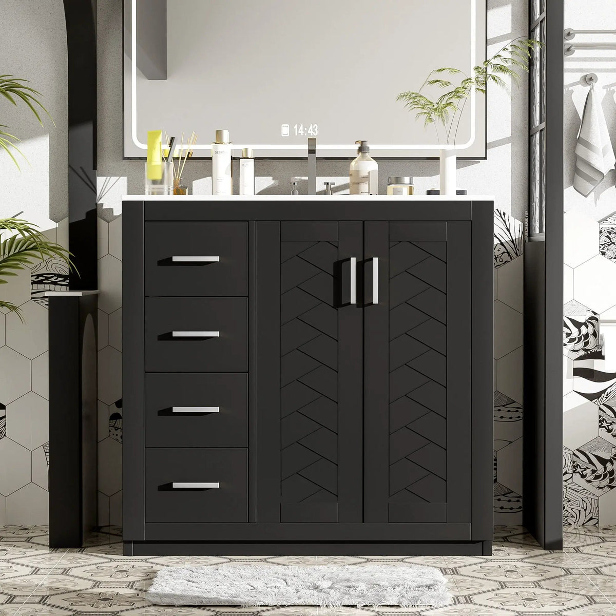 36 Inch Bathroom Vanity | Ceramic Sink Combo | 3 Drawers | Soft Closing Doors