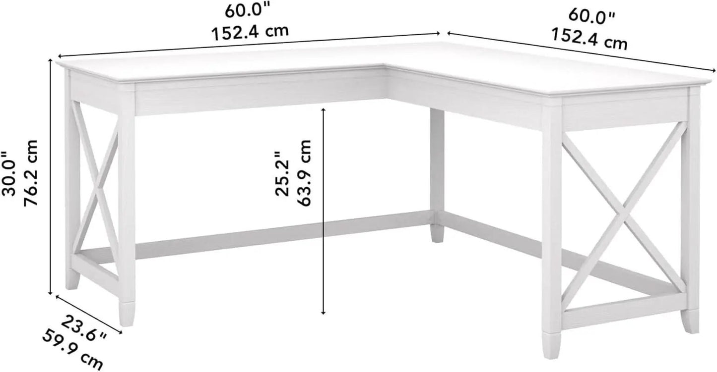 Bush Furniture Key West 60W L Shaped Desk Pure White Oak from PriceLows™
