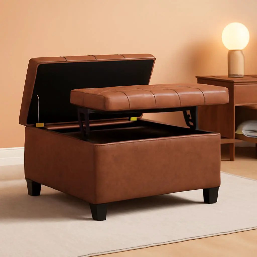 Storage Ottoman 30 Inch Distressed Saddle Brown Leatherette from PriceLows™