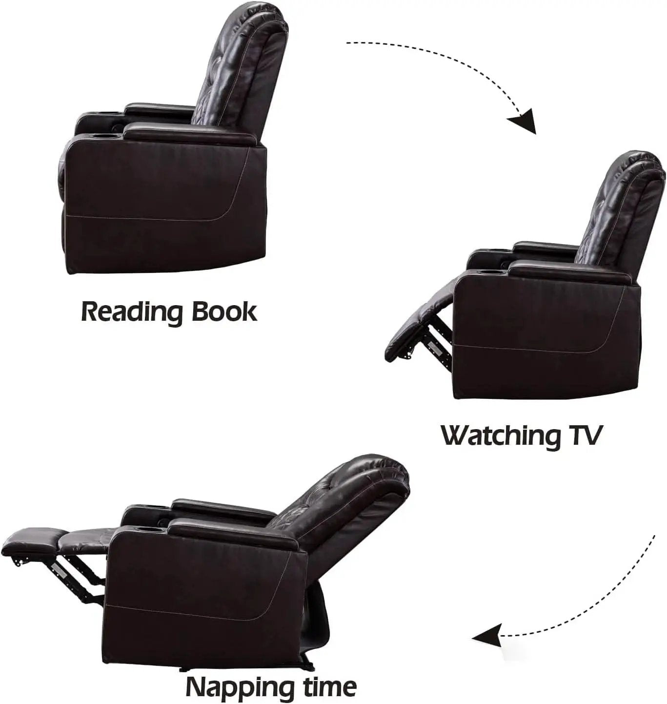 Power Recliner Chair With USB Ports And Cup Holders Brown from PriceLows™