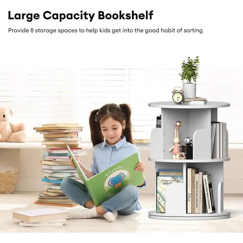 Rotating Bookshelf 2 Tier White Narrow Corner Swivel from PriceLows™