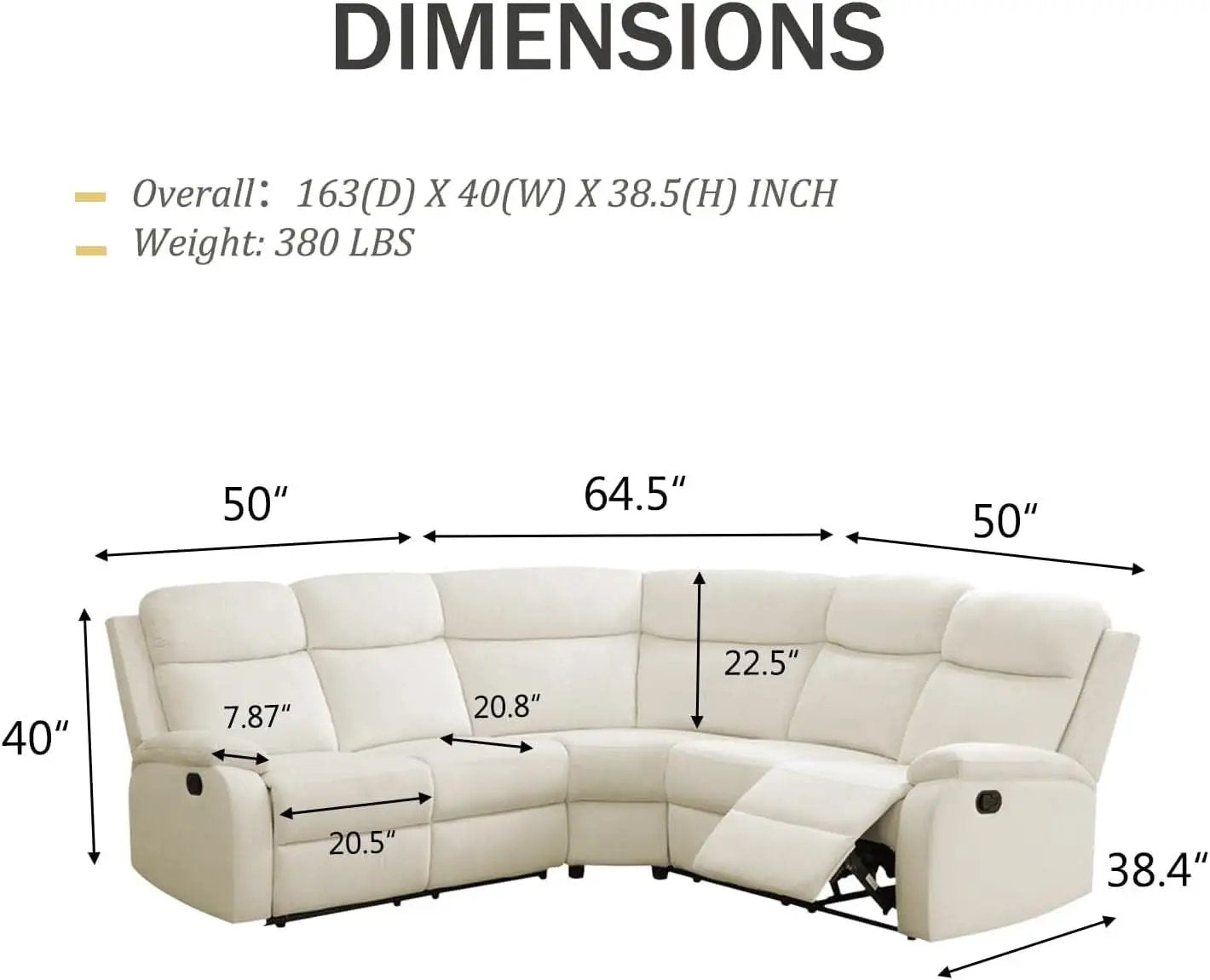 Off White Recliner Sectional Sofa Five Seats Living Room from PriceLows™