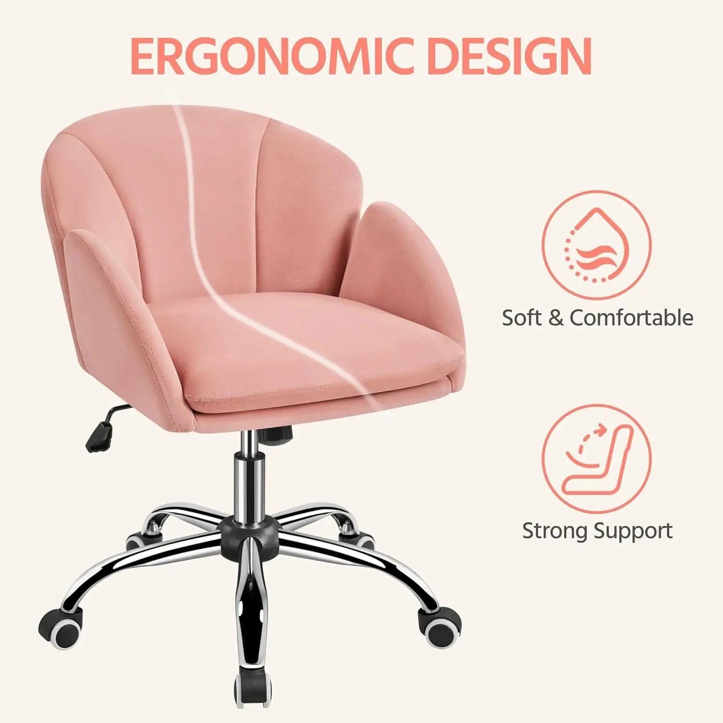 Pink Velvet Desk Chair With Wheels And Armrests Swivel Office Chair from PriceLows™