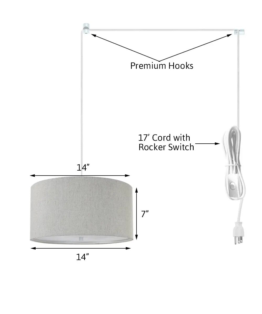 2 Light Swag Pendant | 14 Inch Width | Textured Oatmeal | White Cord