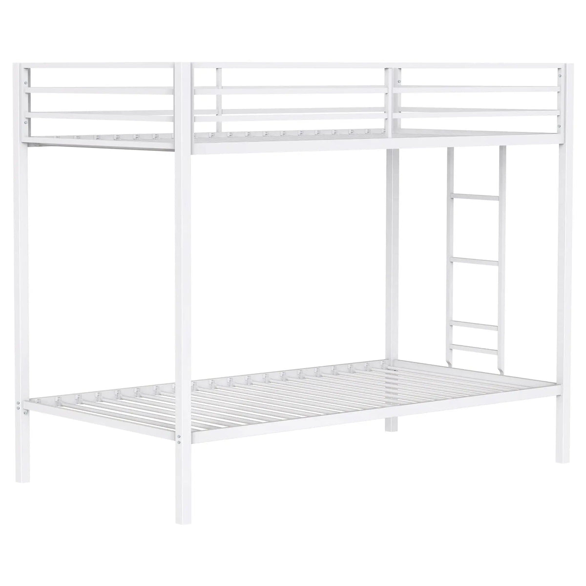 Alevera Metal Twin Over Twin Bunk Bed with Ladder | 77.5 x 41.25 x 63 in | Steel & Metal | White