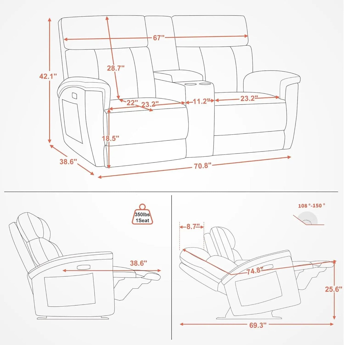 Mocha Power Recliner Loveseat With Massaging For Living Room Comfort from PriceLows™