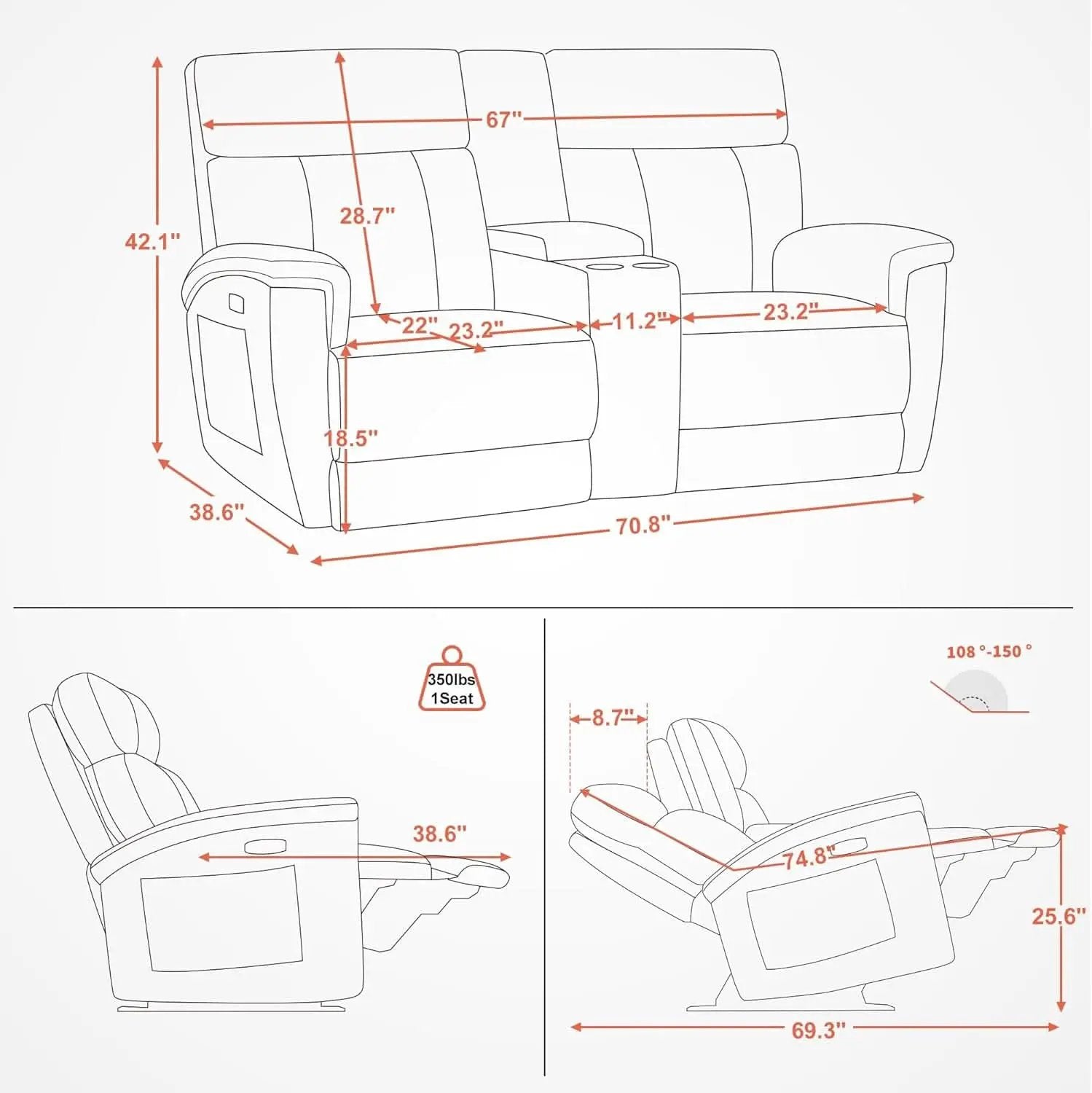 Mocha Power Recliner Loveseat With Massaging For Living Room Comfort from PriceLows™