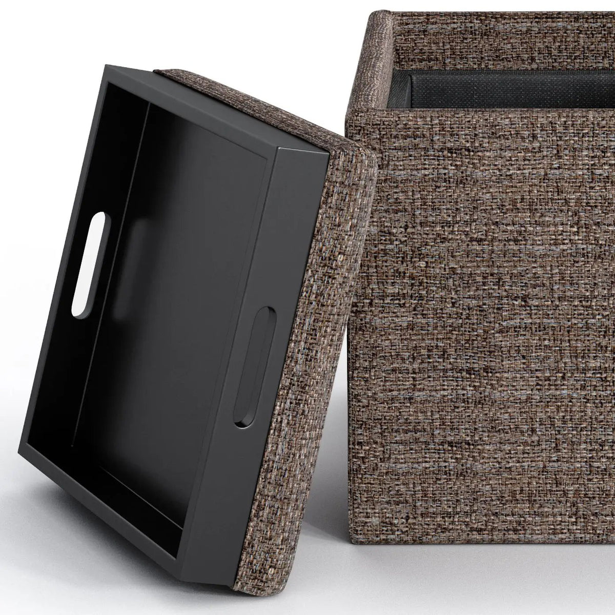 Rockwood Upholstered Cube Ottoman | Flip Over Serving Tray | Large Interior Storage | 16.9 Inch Cube