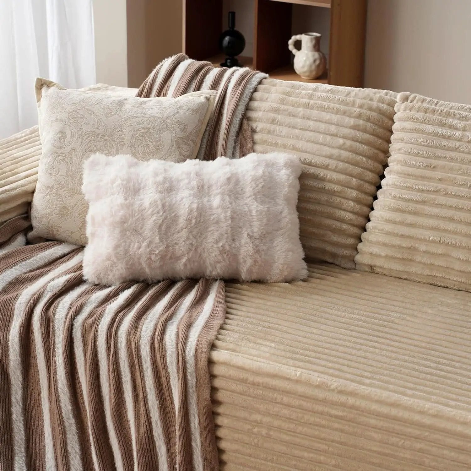 104 Inch Cloud Sectional Sofa Beige No Assembly Required Modern Upholstered Deep Seat Living Room from PriceLows™