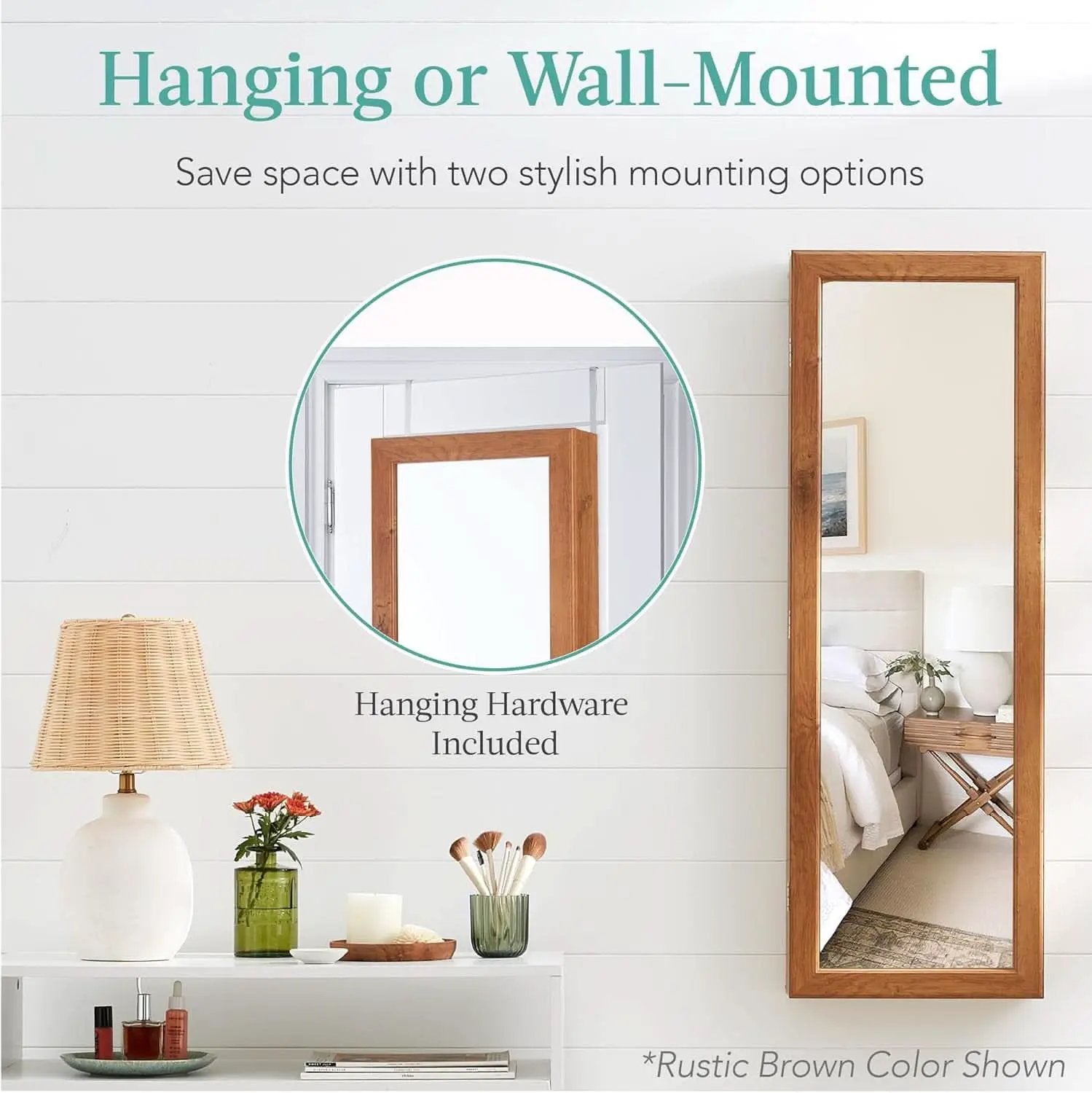 LED Mirror Jewelry Cabinet Lockable Espresso Armoire from PriceLows™