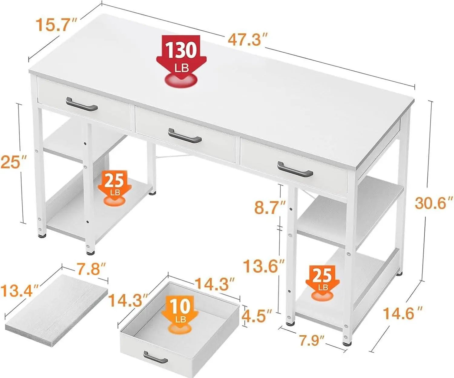 White 48 Inch Contemporary Premier Desk With Drawers from PriceLows™