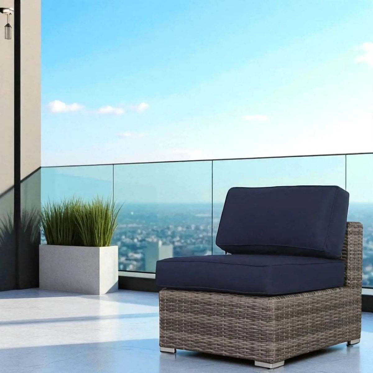 Wide Armless Outdoor Chairs With Cushions (Set of 2) | 2 Pieces | Fabric | Dining Room