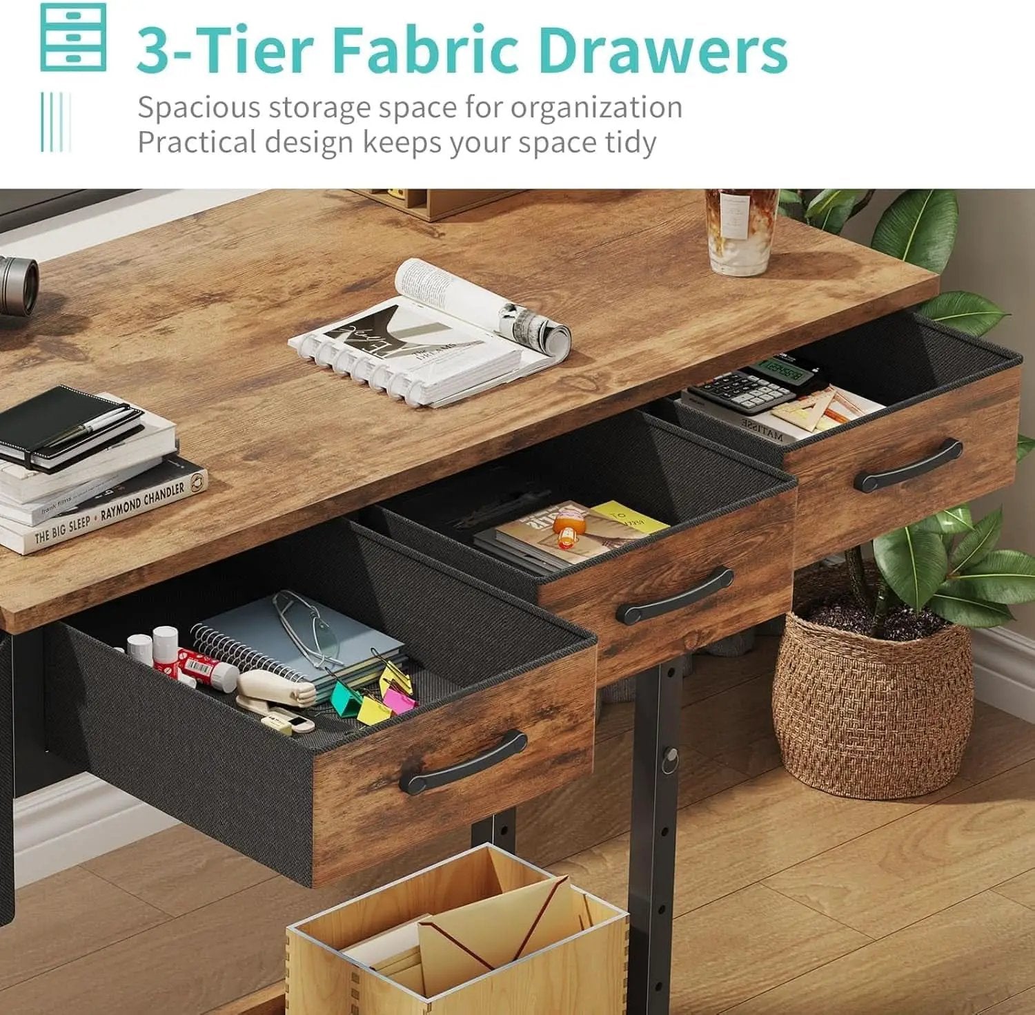 Rolling Height Adjustable Computer Desk With Drawers from PriceLows™