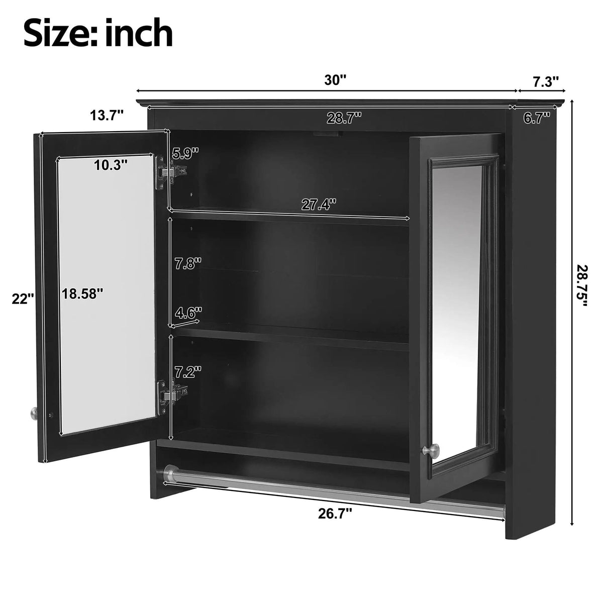 Modern Wall-Mounted Mirror Cabinet With Adjustable Shelves, Soft-Close Doors | 2 Pieces | Home Furniture | Home