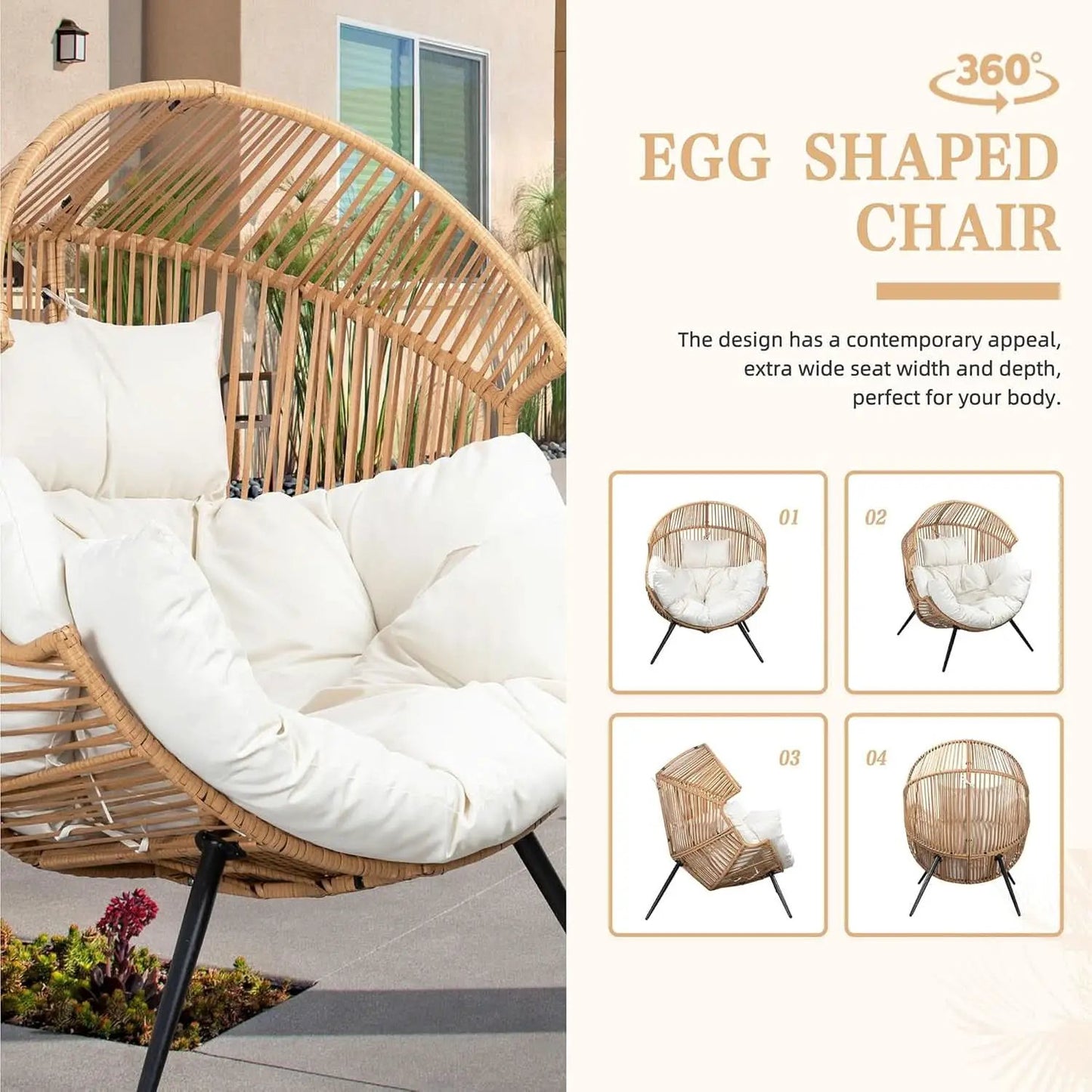 Cozy Outdoor Wicker Egg Chair with Soft Cushion from PriceLows™