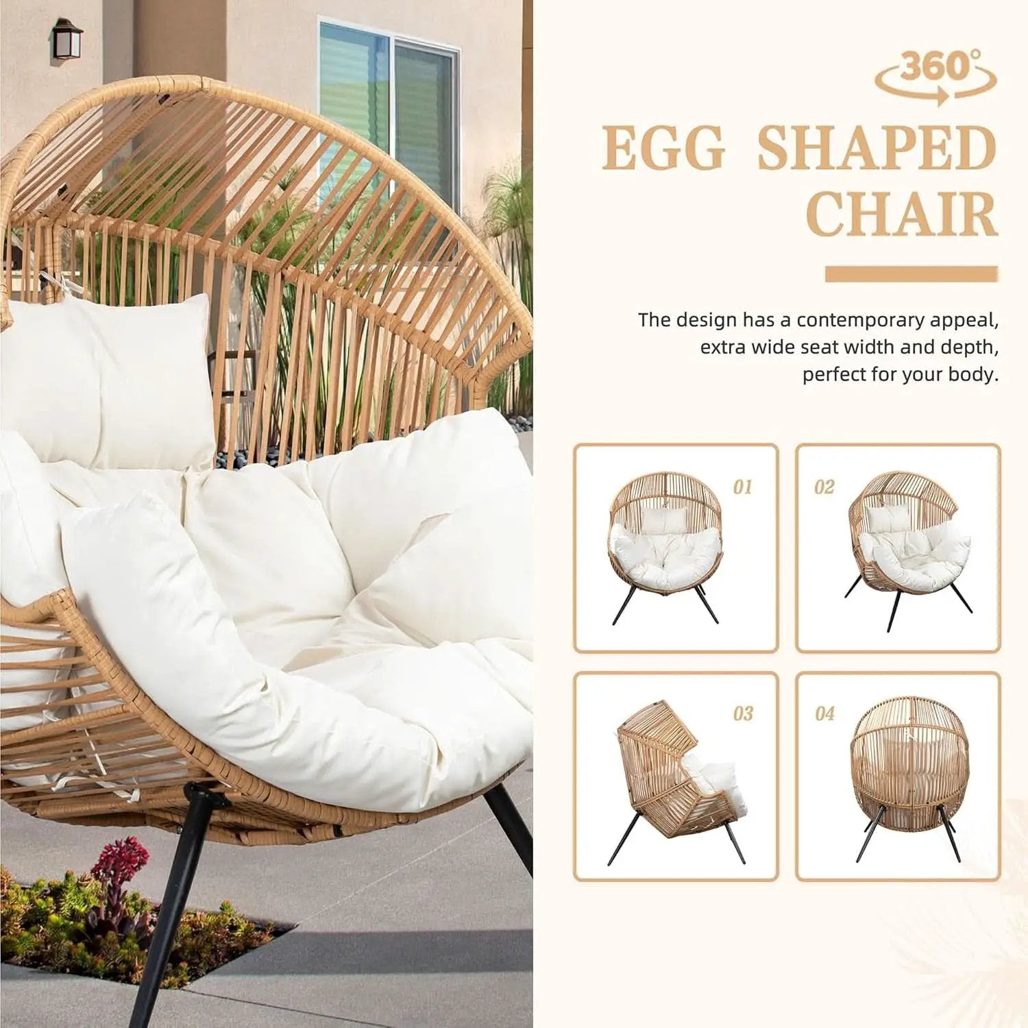 Cozy Outdoor Wicker Egg Chair with Soft Cushion from PriceLows™