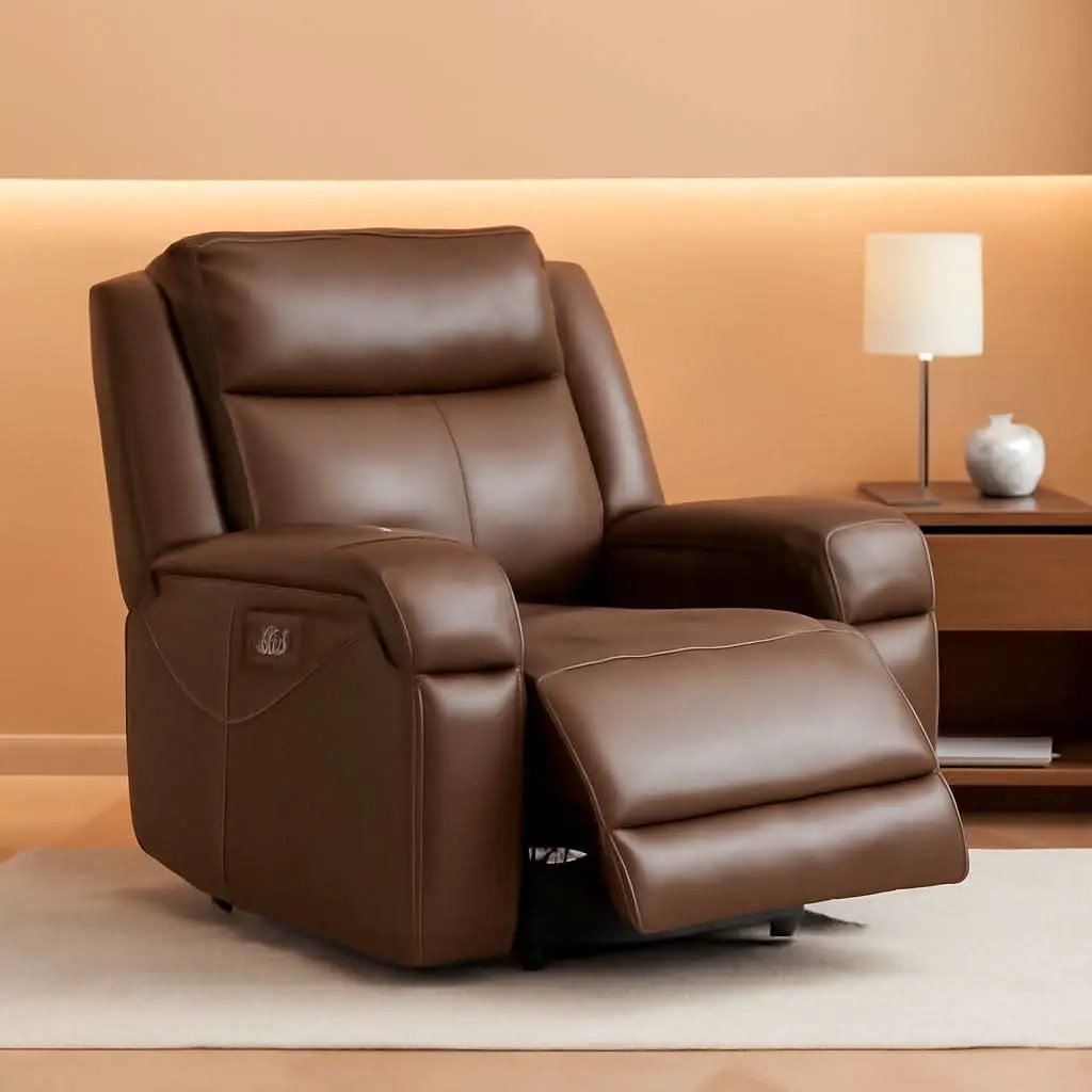 Dark Brown Leather Power Recliner Chair With Power Headrest from PriceLows™