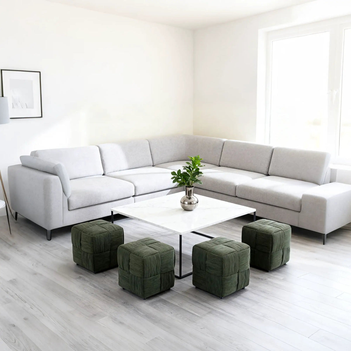 Modern Ottoman Foot Rest | Woven Design | Engineered Wood Frame | 14.2 Inch Cube