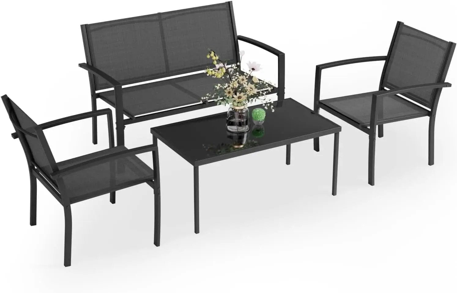 4 Piece Black Patio Furniture Set Outdoor Lounge Chairs from PriceLows™