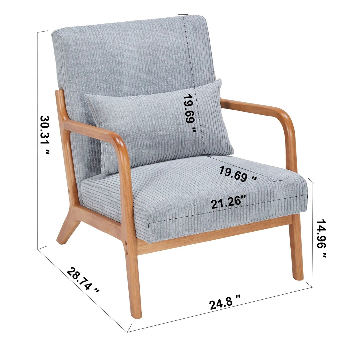 Upholstered Accent Arm Chair | Rubberwood Frame | Removable Pillow | Natural Texture
