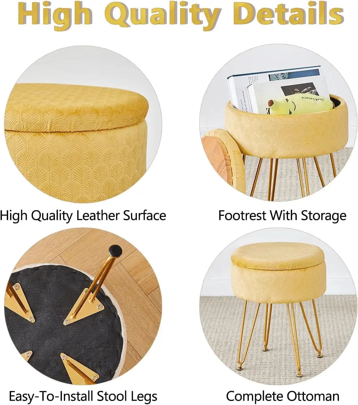 Ginger Velvet Storage Ottoman With Generous Capacity from PriceLows™