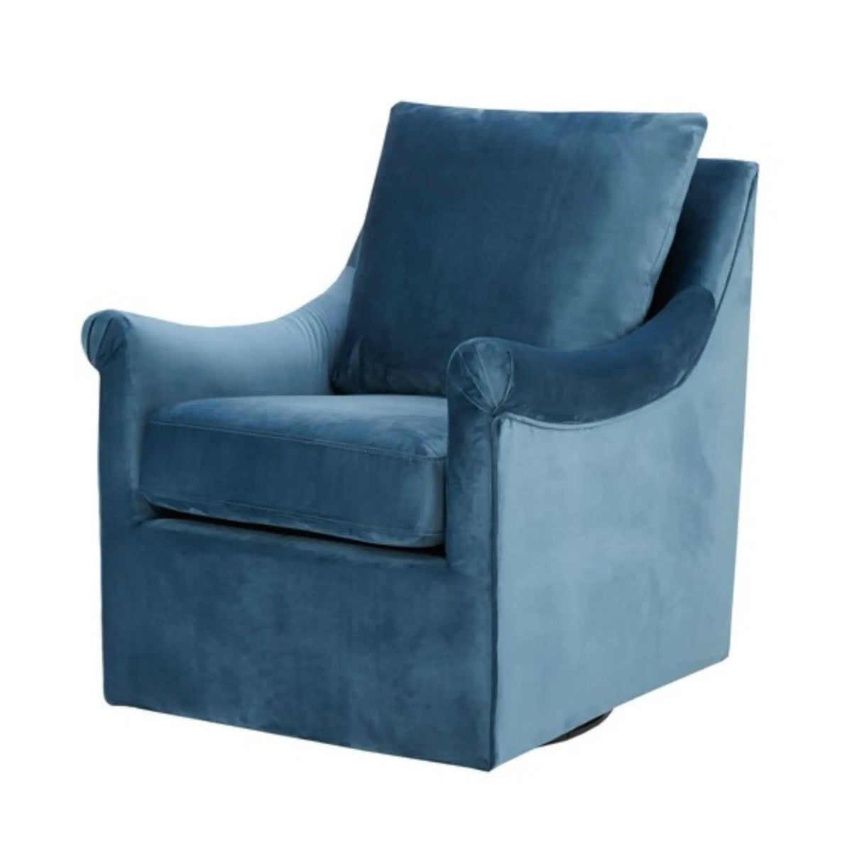 Swivel Chair With Curved Arms And Straight Back - | 33.7 x 28.54 x 32.4 in | Solid Wood & Velvet | Blue