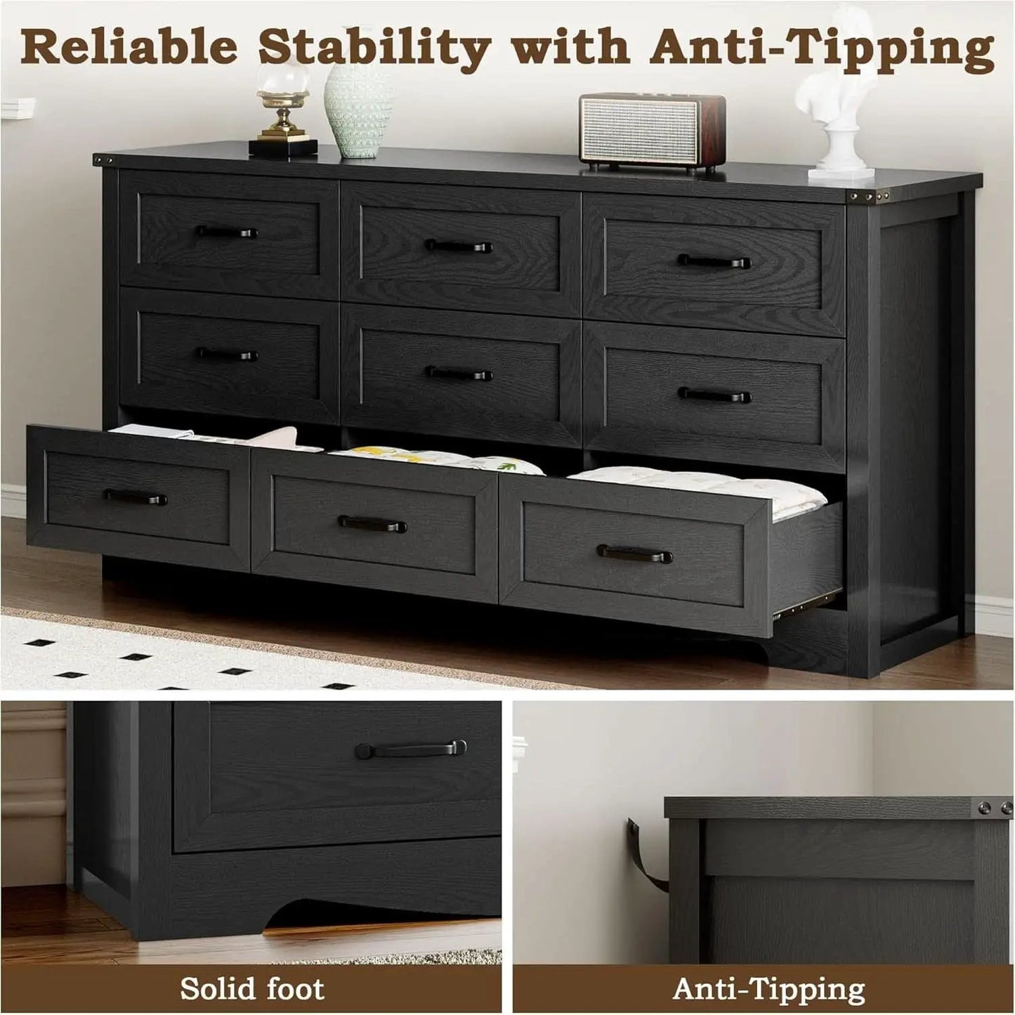 9 Drawer Dresser For Bedroom Modern Wooden Anti Tip from PriceLows™