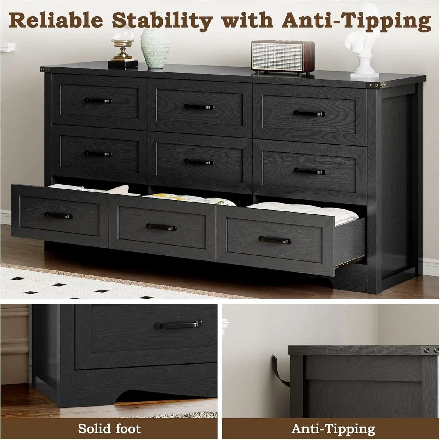 9 Drawer Dresser For Bedroom Modern Wooden Anti Tip from PriceLows™