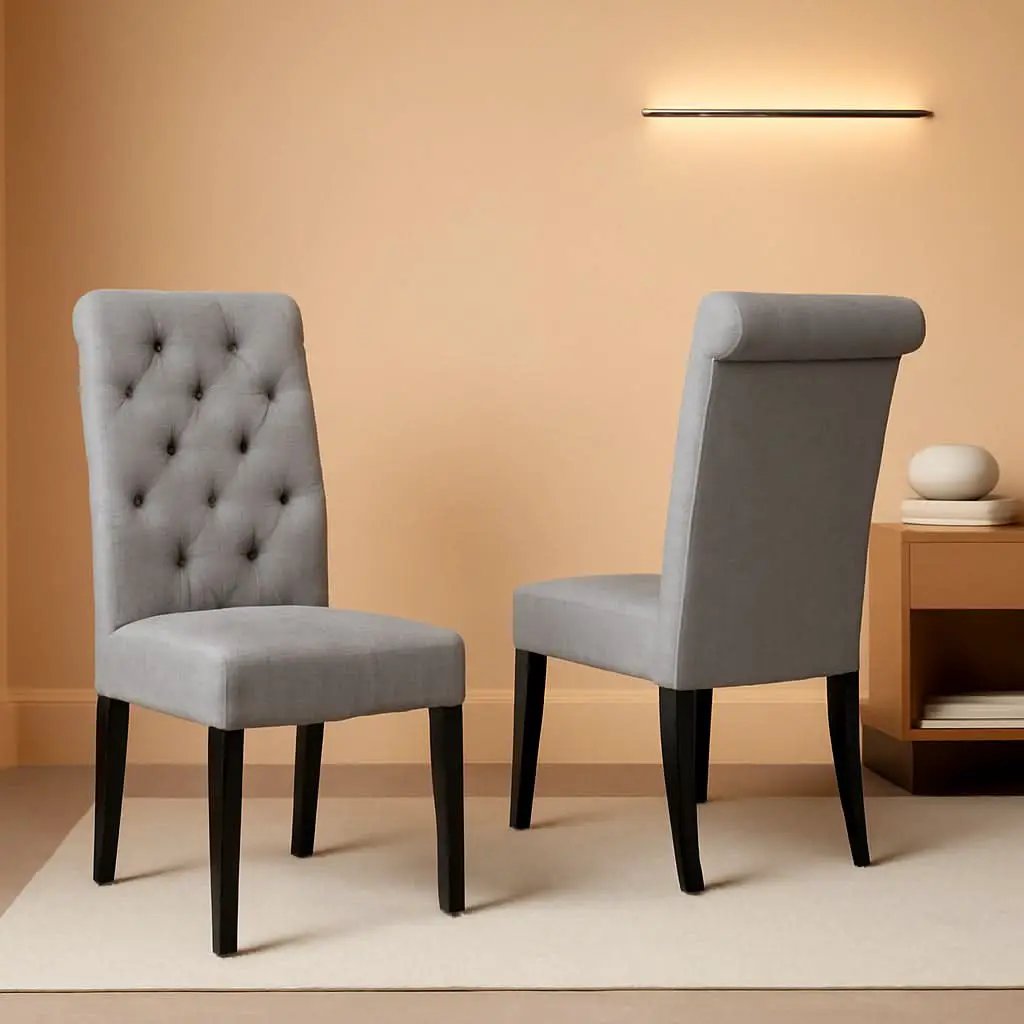 Leviton Gray Solid Wood Tufted Dining Chair Set Of 2 from PriceLows™