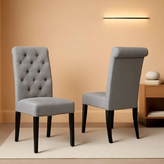 Leviton Gray Solid Wood Tufted Dining Chair Set Of 2 from PriceLows™