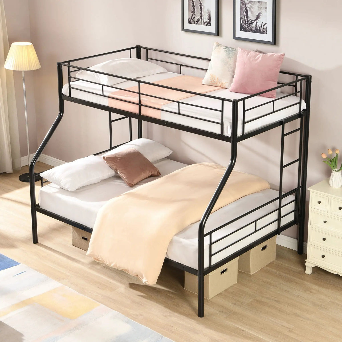 Modern Metal Bunk Bed | Steel Frame | Safe Stairs | Space-Saving Design