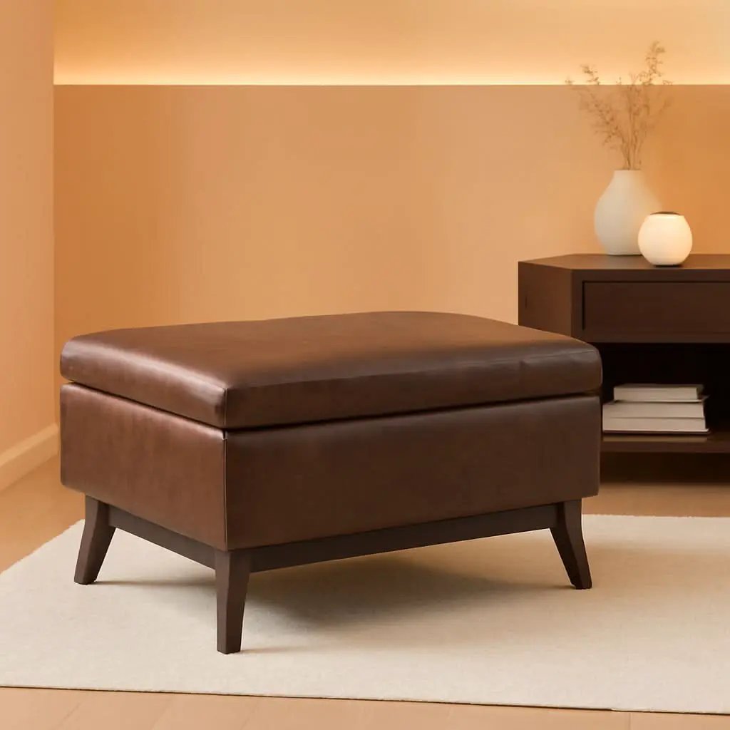 Mid Century Distressed Chestnut Lift Top Coffee Table Ottoman from PriceLows™