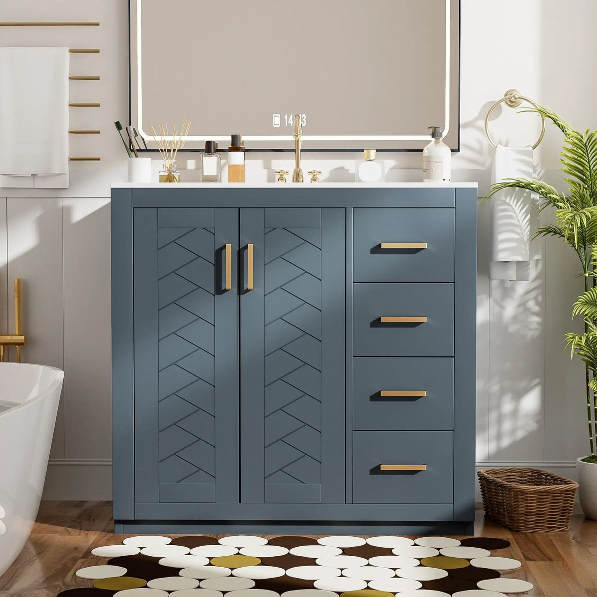 36 Inch Bathroom Vanity | Ceramic Sink Combo | 3 Drawers | Soft Closing Doors