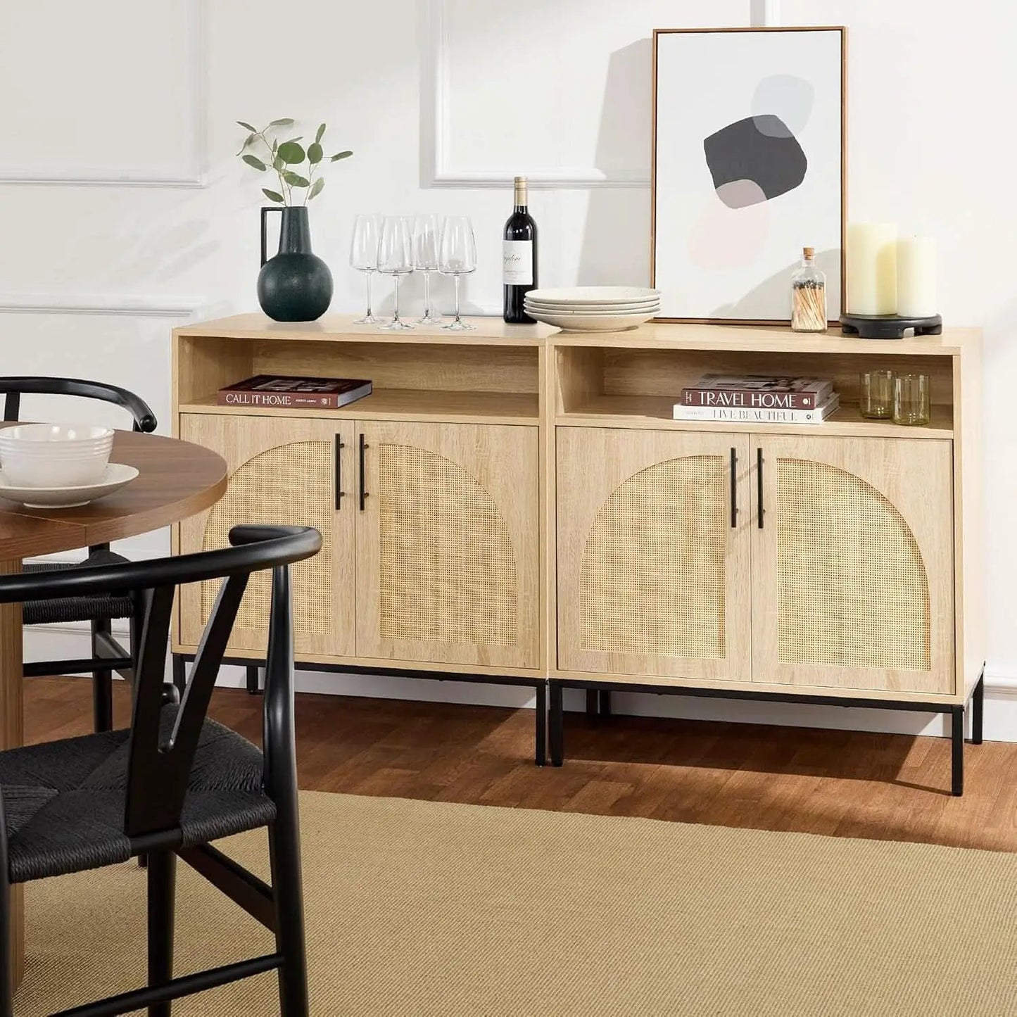 Rattan Sideboard Buffet Cabinet Natural Color Cord Cutout from PriceLows™