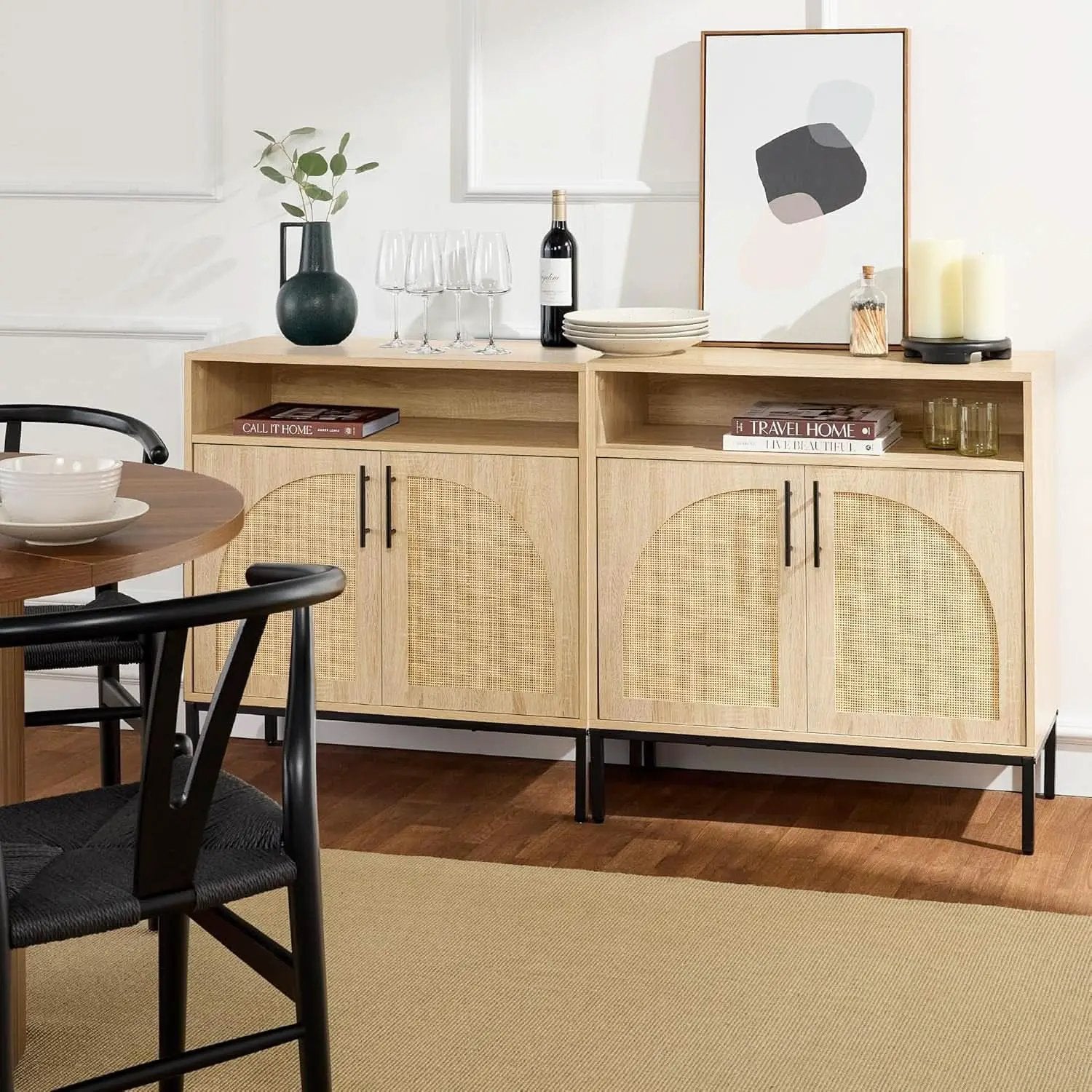 Rattan Sideboard Buffet Cabinet Natural Color Cord Cutout from PriceLows™