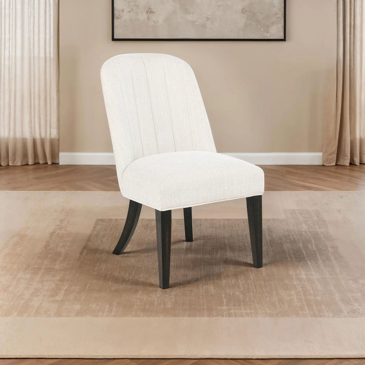 Leandro Upholstered Dining Side Chair Cream (Set of 2) | 21.75 x 26 x 37.5 in | Fabric | Dining Room