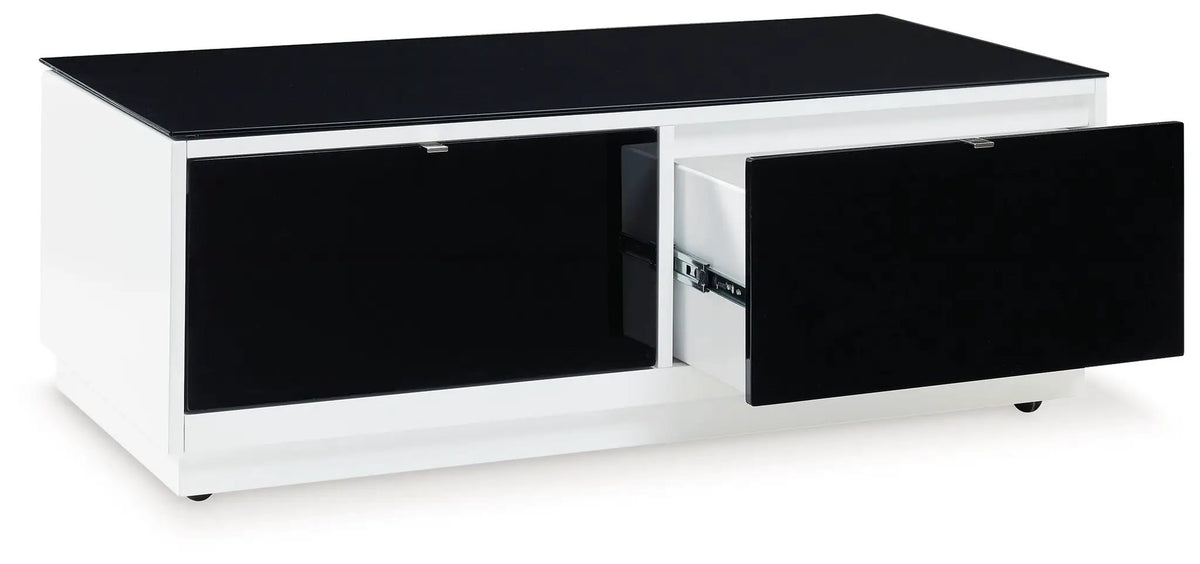 Gardoni Rectangular Cocktail Table | White And Black | Two Drawers | 47.25 Inch Width