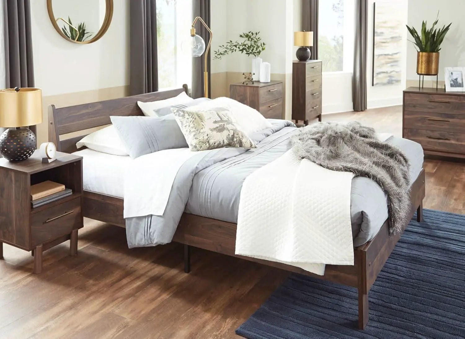 Queen Panel Platform Bed Dark Brown Walnut Storage from PriceLows™
