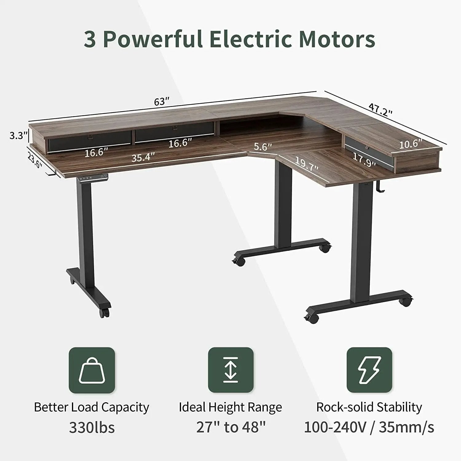 63 Inch L Shaped Electric Standing Desk With Drawers from PriceLows™