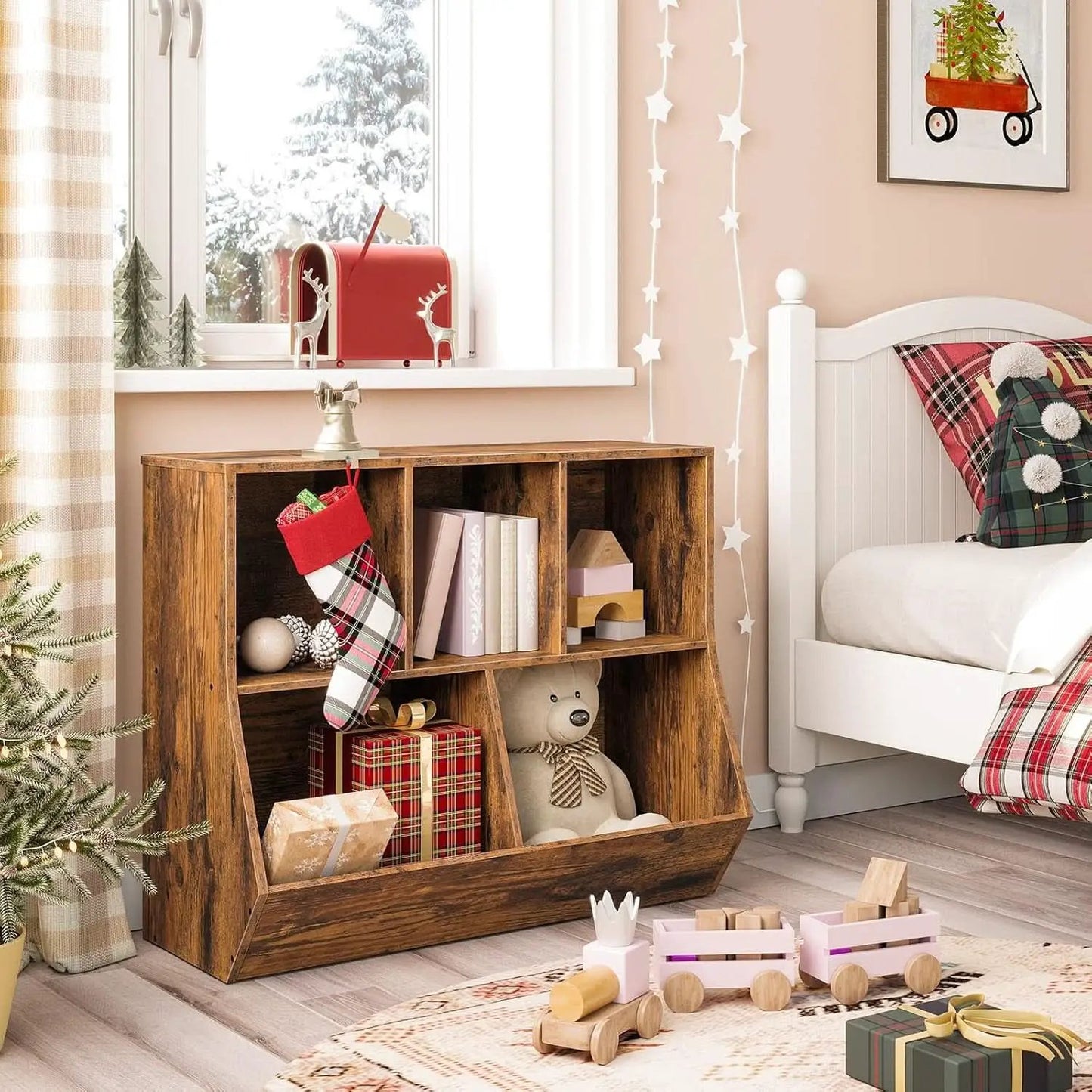 Kids Bookshelf With Toy Storage Cubby 35.4 Inch Rustic Brown from PriceLows™