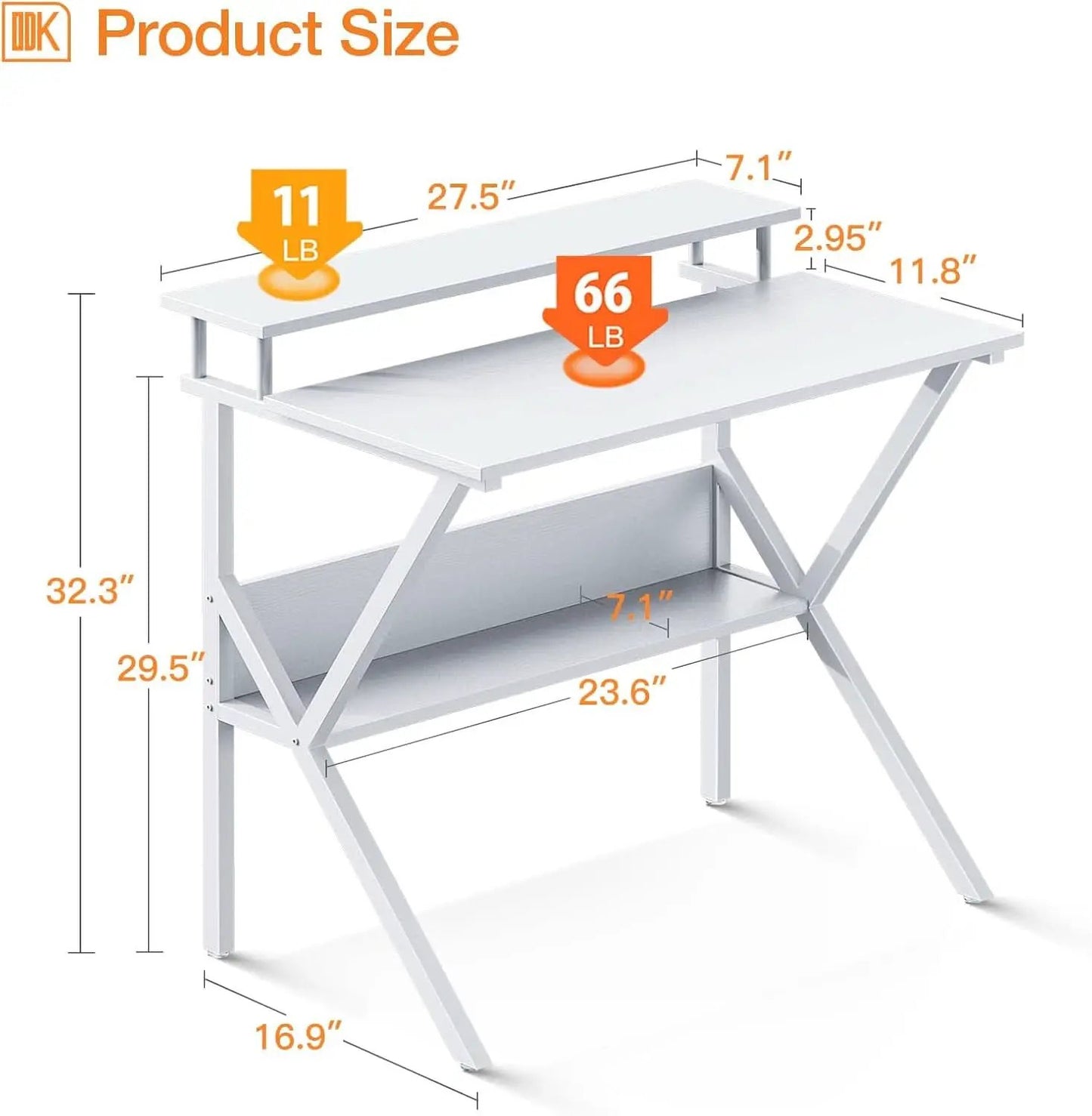 27.5 Inch White Computer Desk With Storage Shelves from PriceLows™