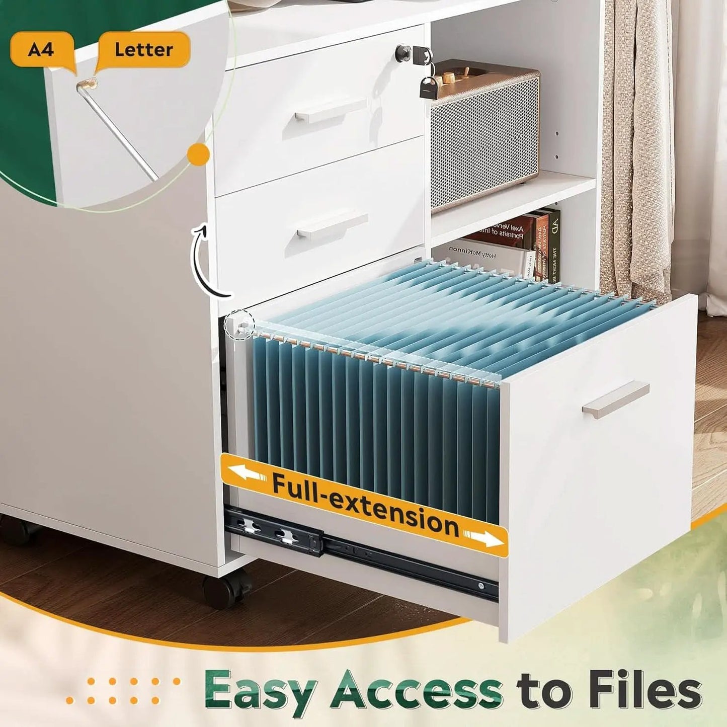 Three Drawer File Cabinet With Printer Stand Locking Wheels from PriceLows™
