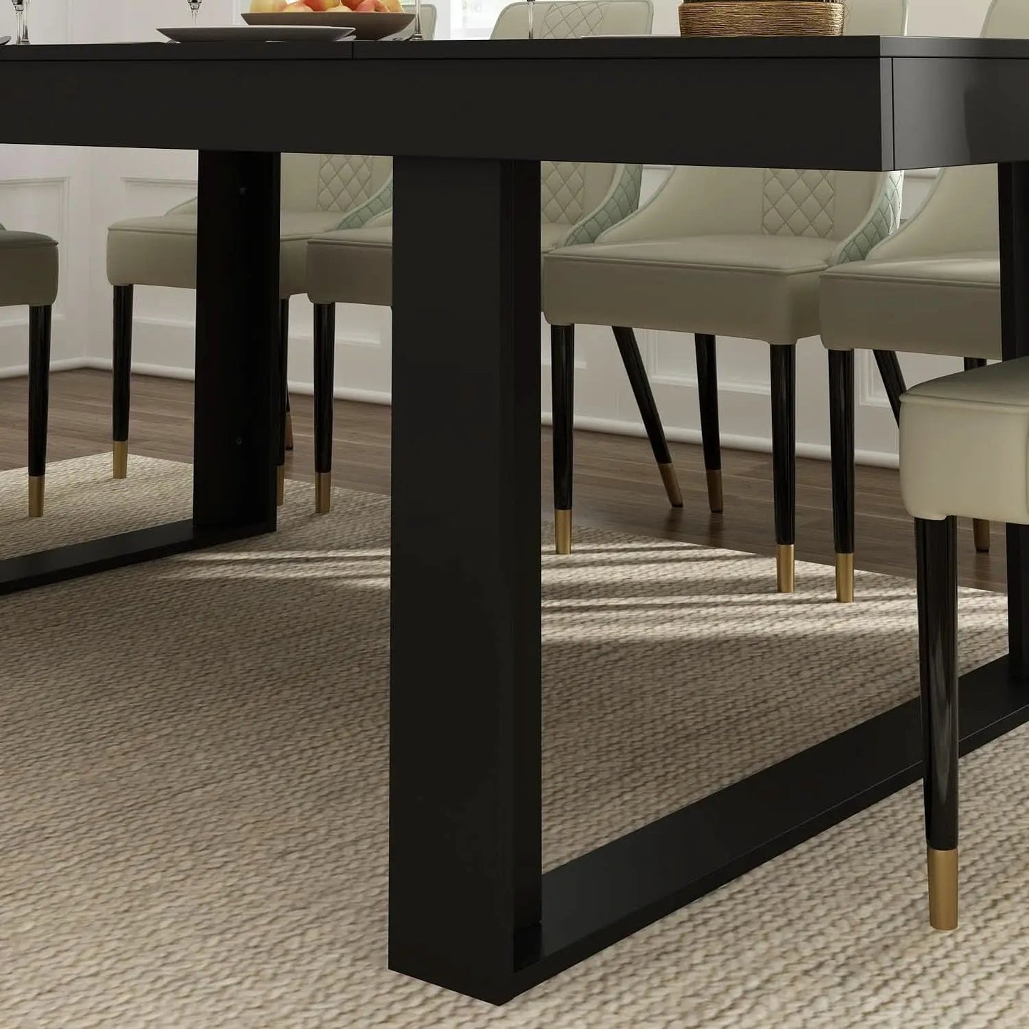 Dining Table 86.6 Inch Rectangular Wood Brown and Black Seats 8 to 10 from PriceLows™