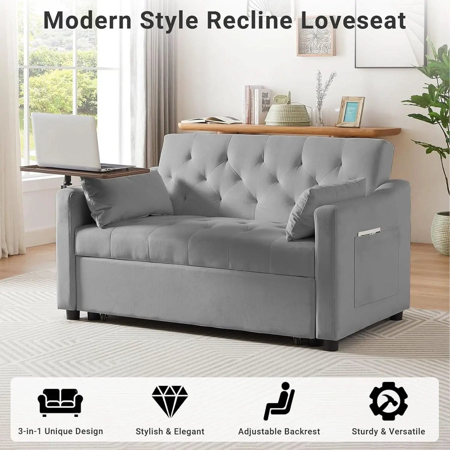 Grey Adjustable Backrest Convertible Sleeper Sofa Bed from PriceLows™
