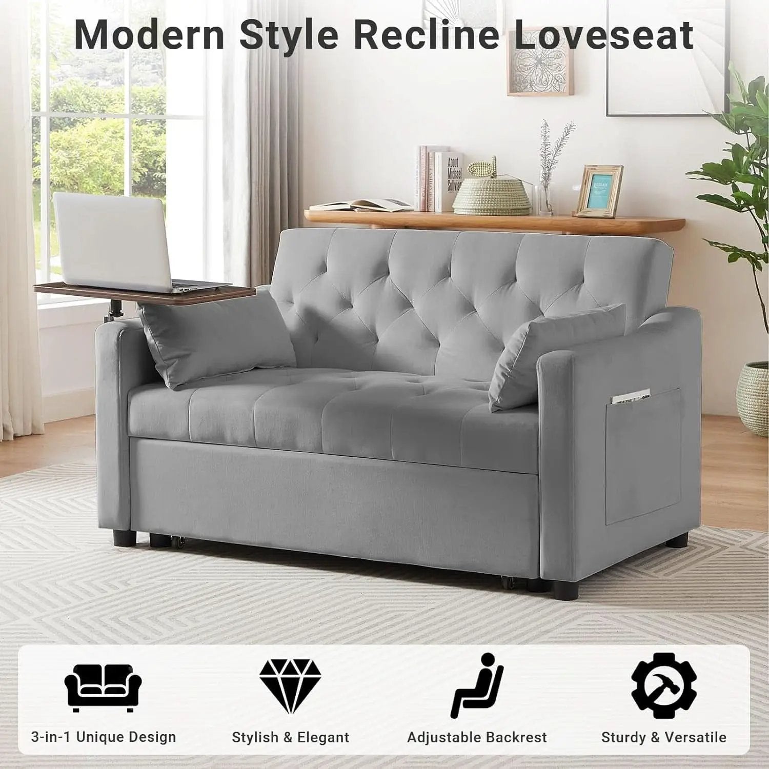 Grey Adjustable Backrest Convertible Sleeper Sofa Bed from PriceLows™