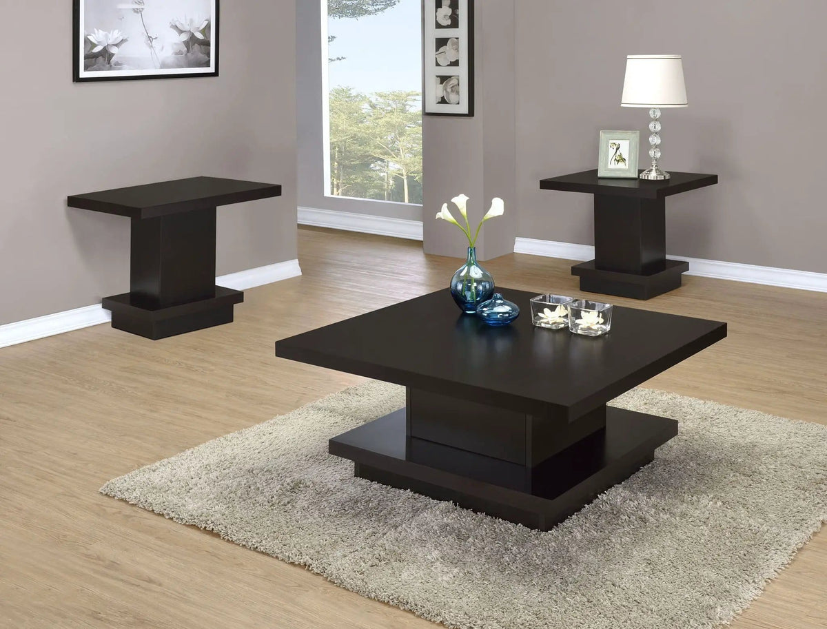 Reston 3-piece Square Coffee and End Table Set | 3-Piece Set | Engineered Wood & Veneer | Cappuccino