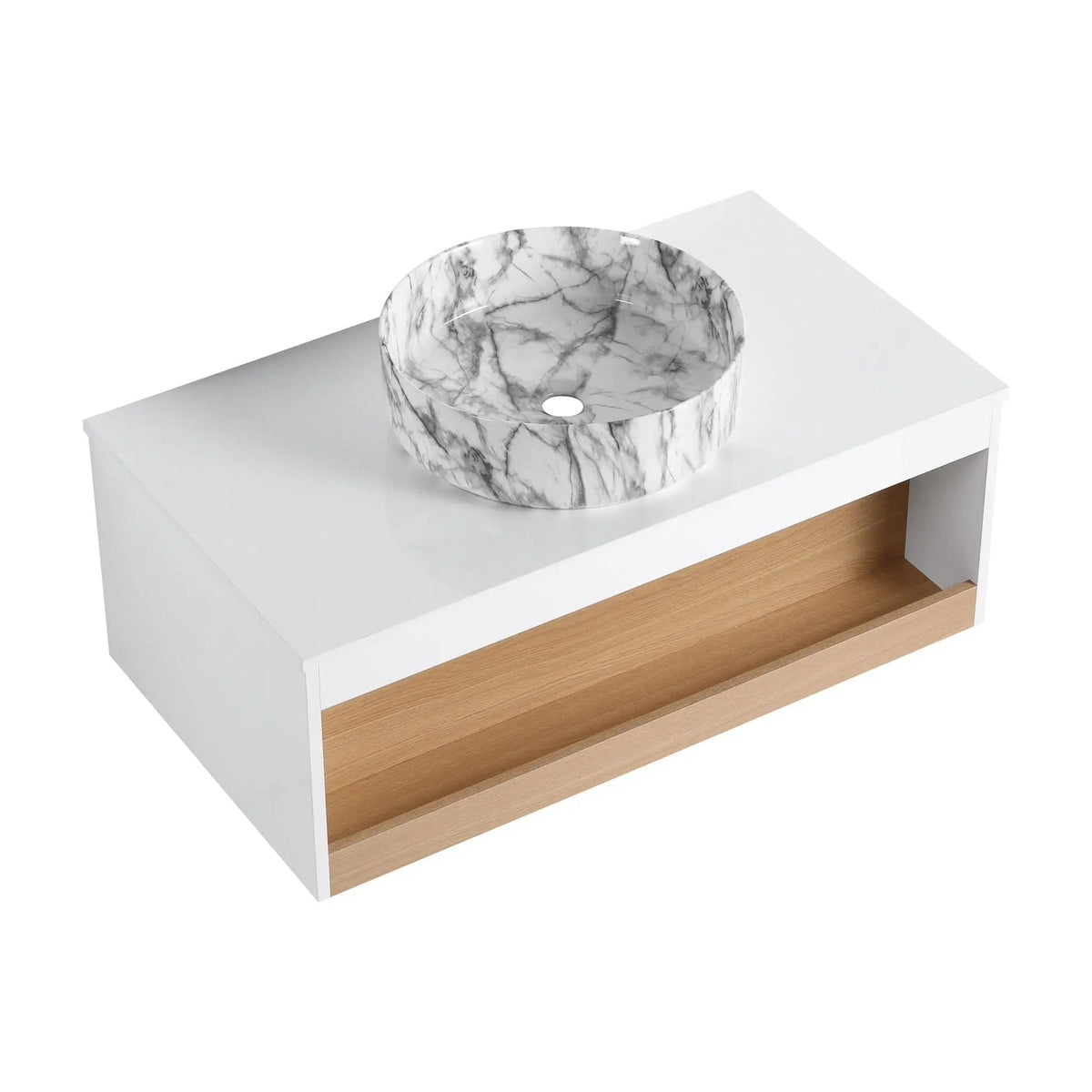Floating Bathroom Vanity | Wall Mounted | Ceramic Vessel Sink | White