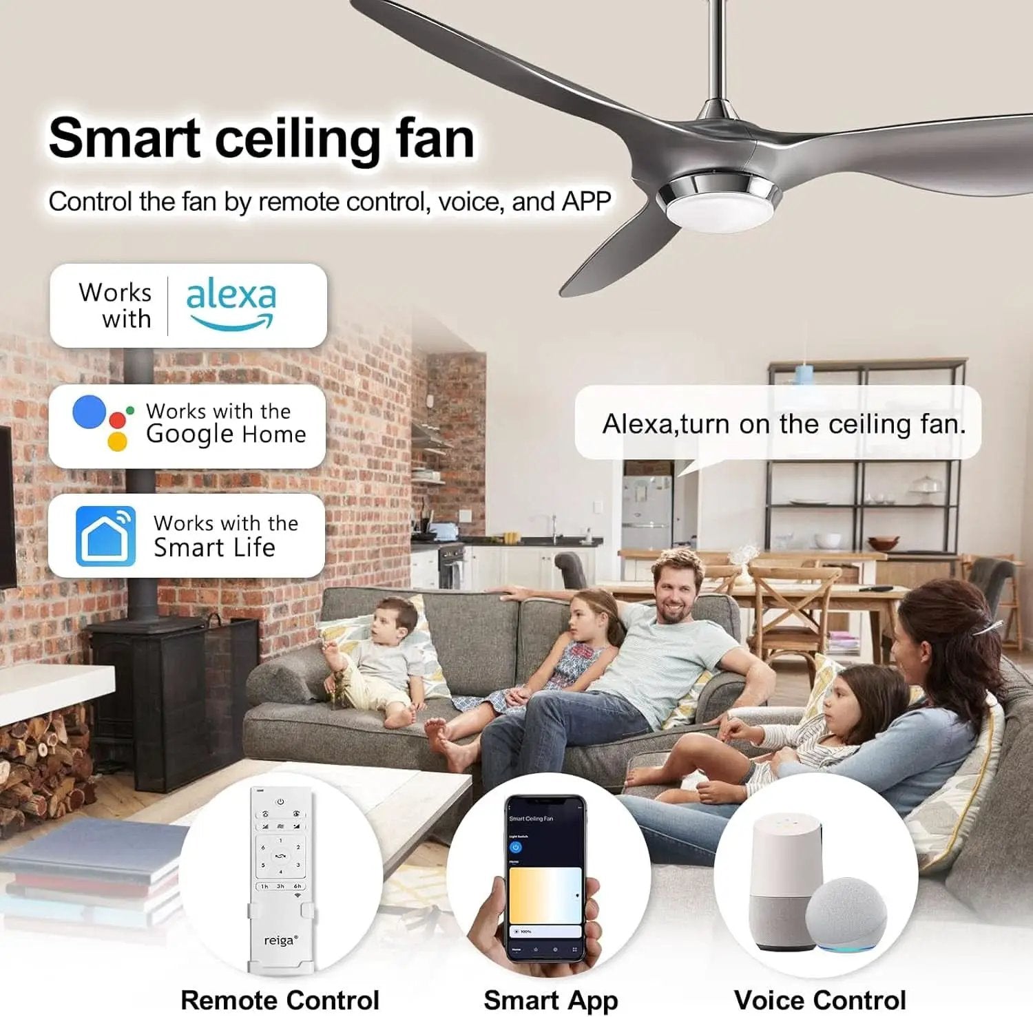 52 Inch Smart WiFi Ceiling Fan With Light And Remote Silver from PriceLows™